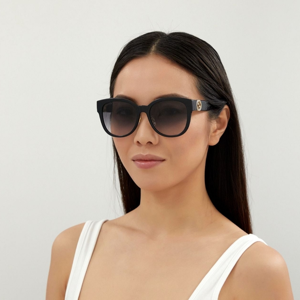 NEW GUCCI WOMEN'S ROUND SUNGLASSES GUCCI GG1028SK 006 GUCCI BLACK EYEWEAR - Picture 11 of 12